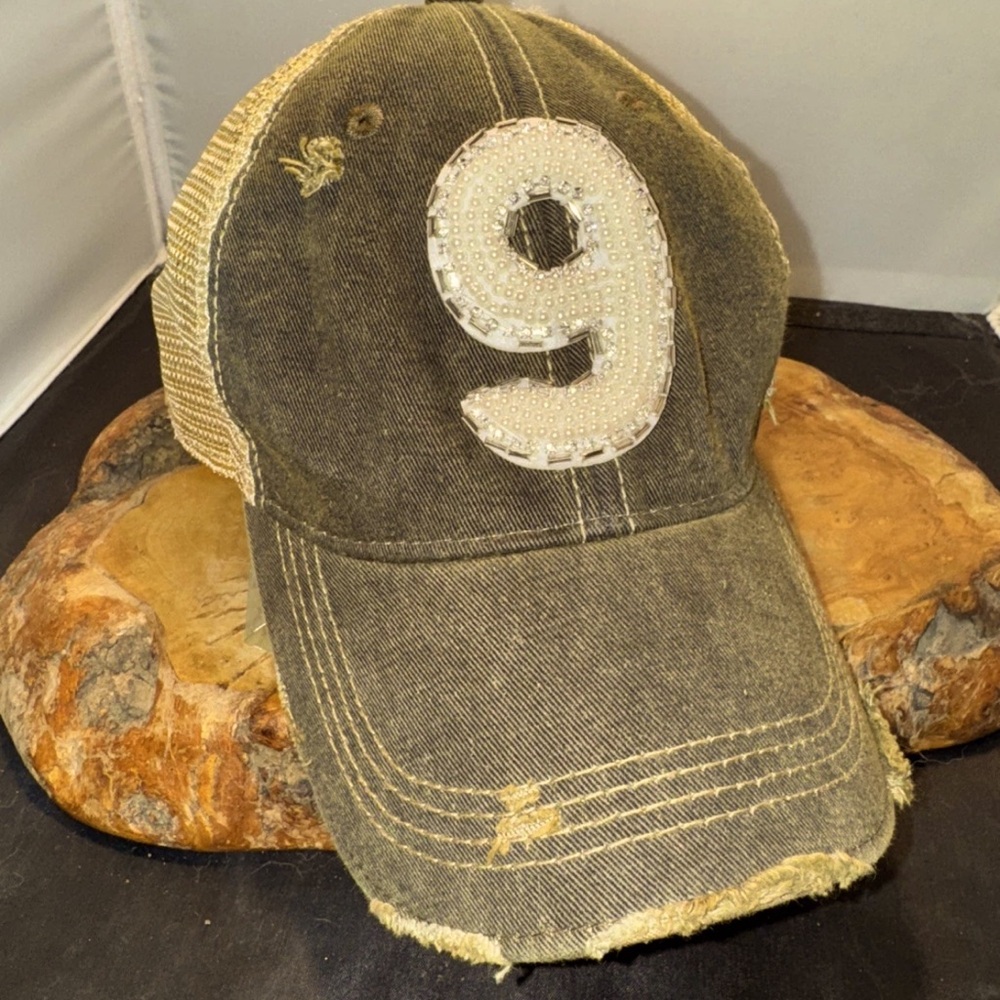 Judith March Jean and Tan Distressed Cap with Number 9